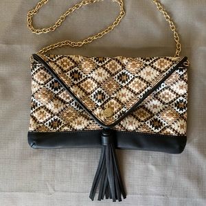 Tribal Print Cork Leather Gold Chain Purse